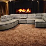 Vintage modular corner sofa in leather, 7 pieces