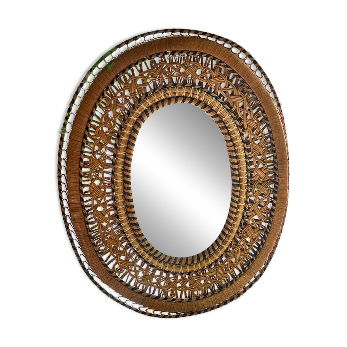 Oval mirror in rattan and wicker, 1970