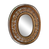Oval mirror in rattan and wicker, 1970