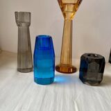 4 designer candle holders in colored glass
