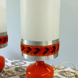 Pair of vintage 1970s orange table/bedside lamps.