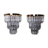 Pair of Venini wall lamps, 3 levels, triedri crystals, Italy, 1970