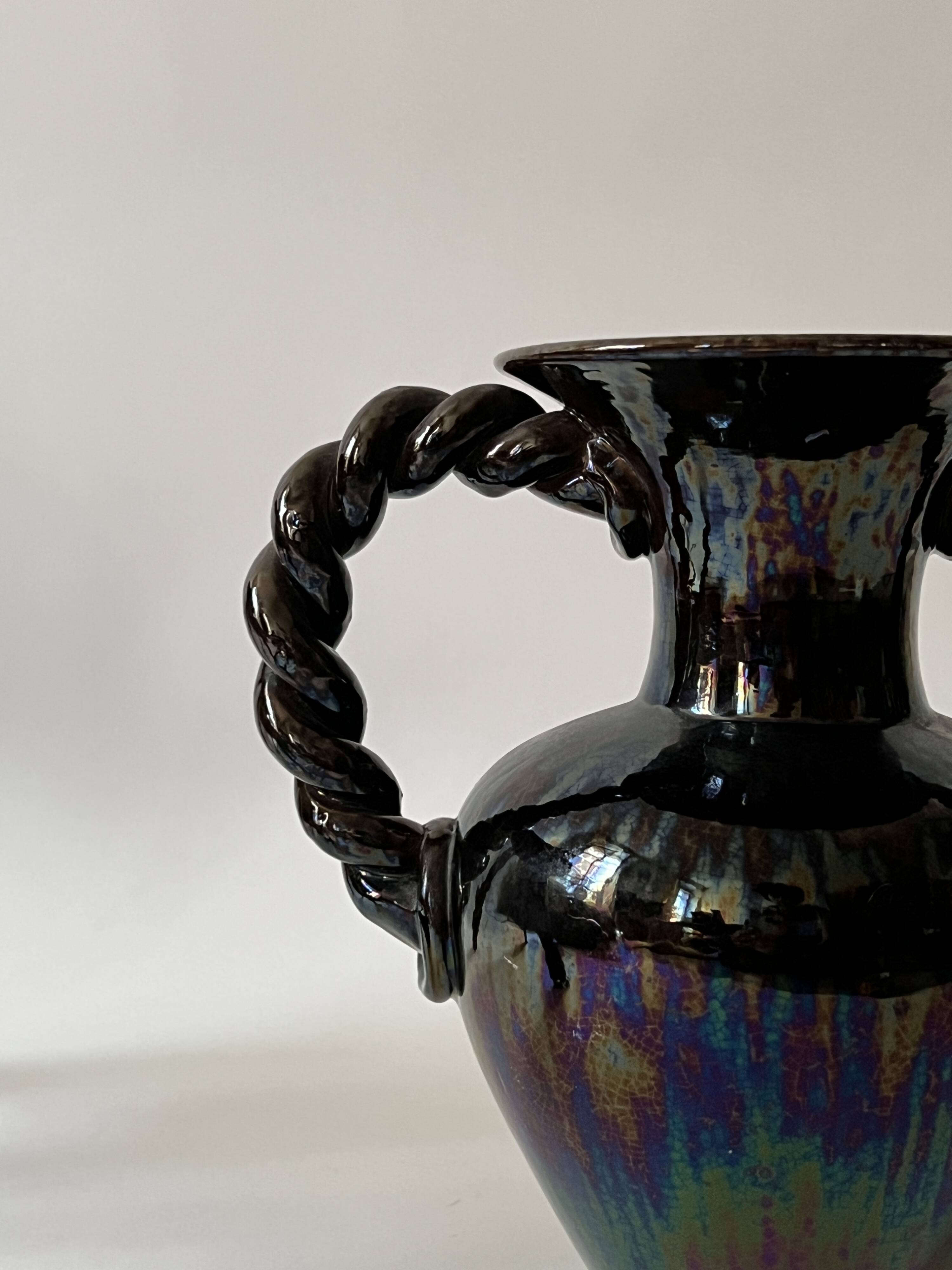 Large twisted amphora vase in glazed ceramic, Vallauris