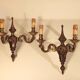 Pair of old Art Deco double lights appliques in bronze