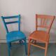 Pair of bistro chairs in patinated wood