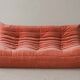 Coral corduroy Togo living room set by Michel Ducaroy for Ligne Roset, 1979, set of 5