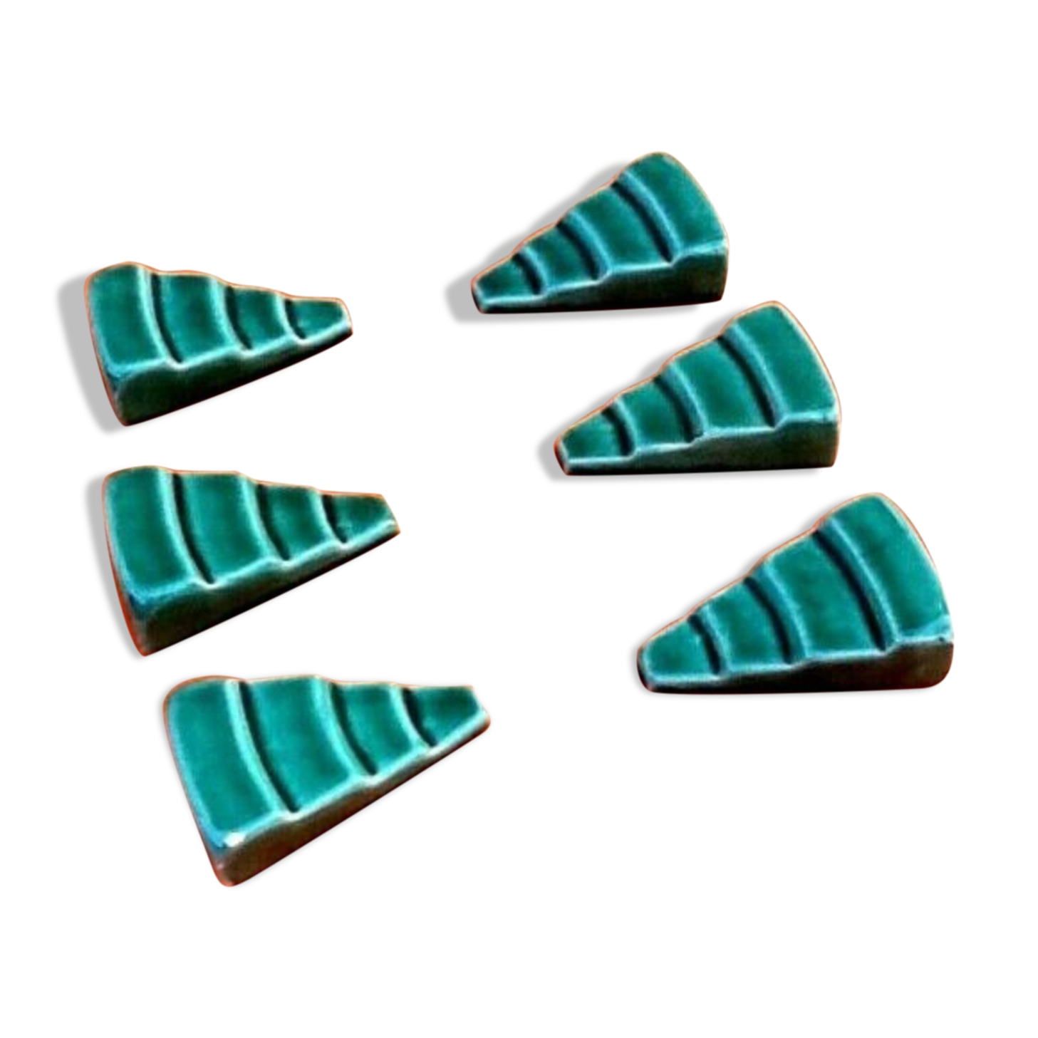 1950s Suite of 6 knife holders Triangular shape Glazed ceramic