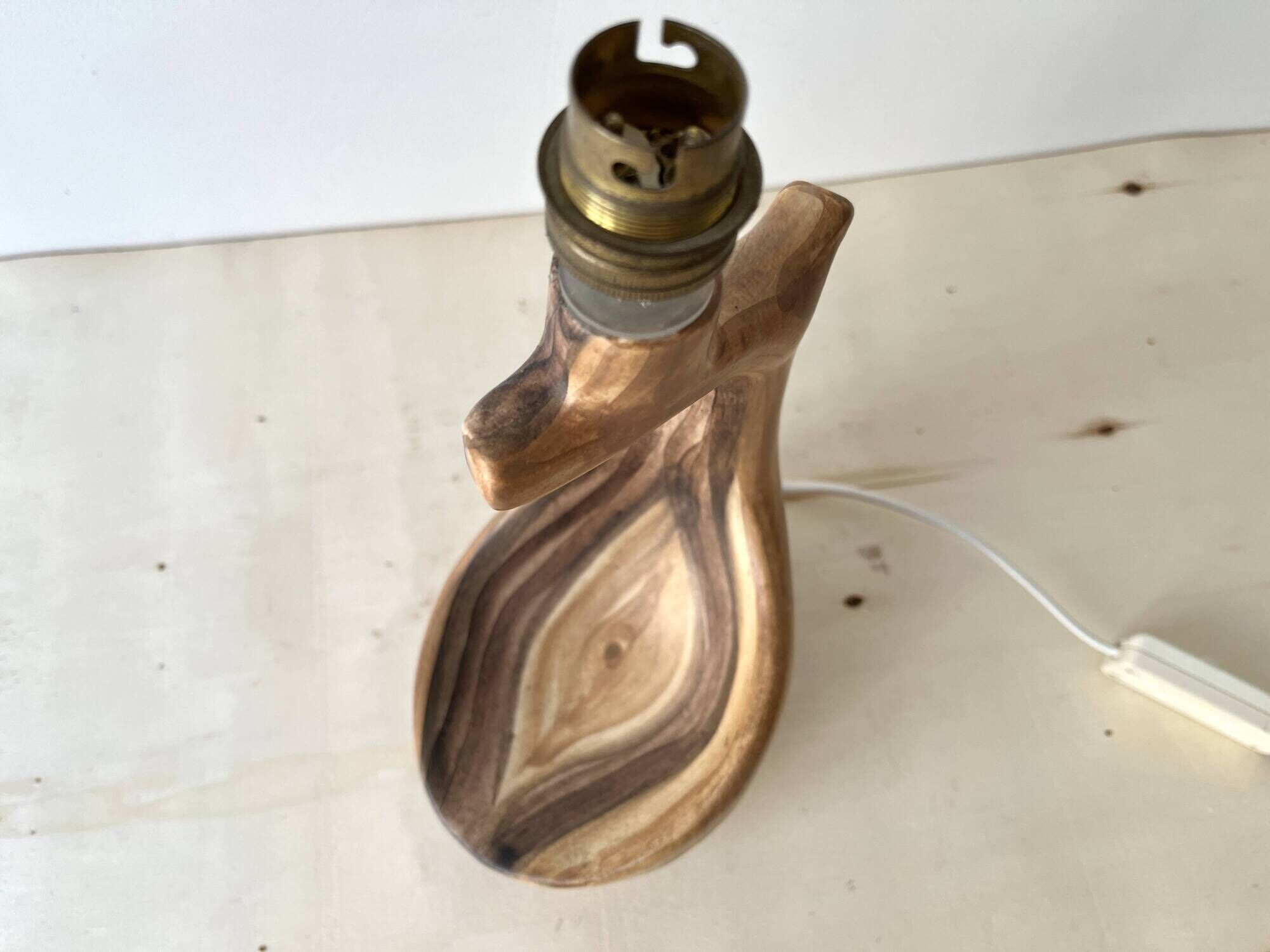 Vallauris lamp by Grandjean Jourdan 1950, vintage faux bois ceramic