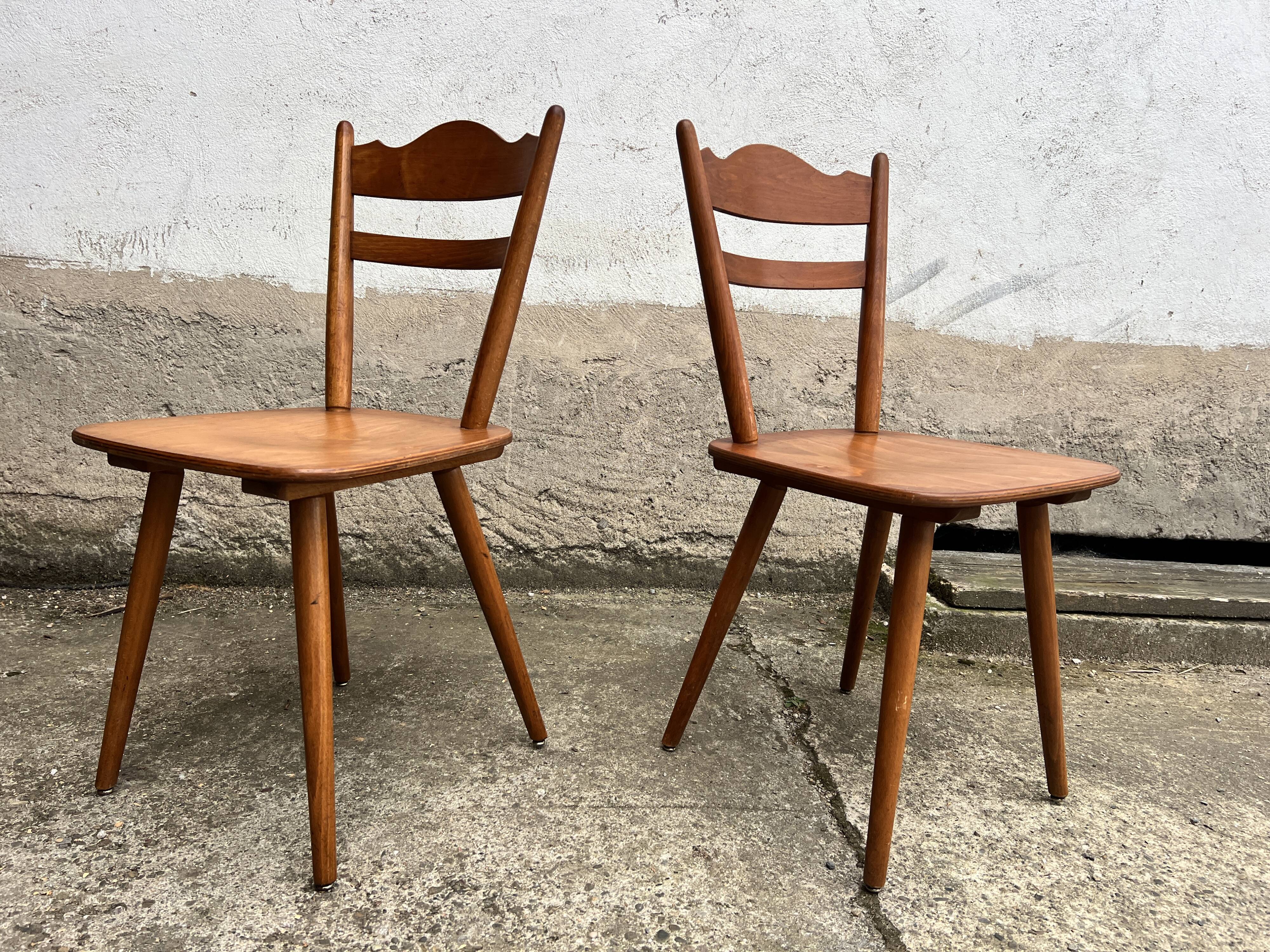 Set of 4 vintage beech bistro chairs – compass legs