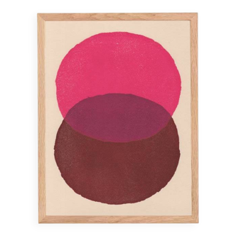 Framed abstract painting 30x40 in pink and brown signed Eawy.