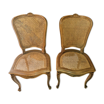 Pair of Louis XV style chairs in oak wood with seat and back in cannage XlX