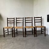 Set of 4 straw chairs from the 50s Dudouyt