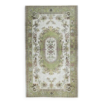 Tapis turc Oushak fait à la main en laine et coton vert 108x225