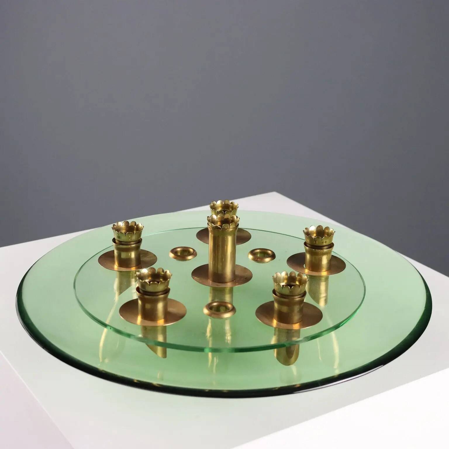 Centre de table vintage style Fontana Arte en laiton et verre, années 1950
