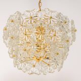 Chandelier in gilded brass and crystal glass, Germany, 1970s