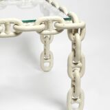 1970s XL Coffee Table Made of Nautical Iron Chain with a Thick Glass Plate