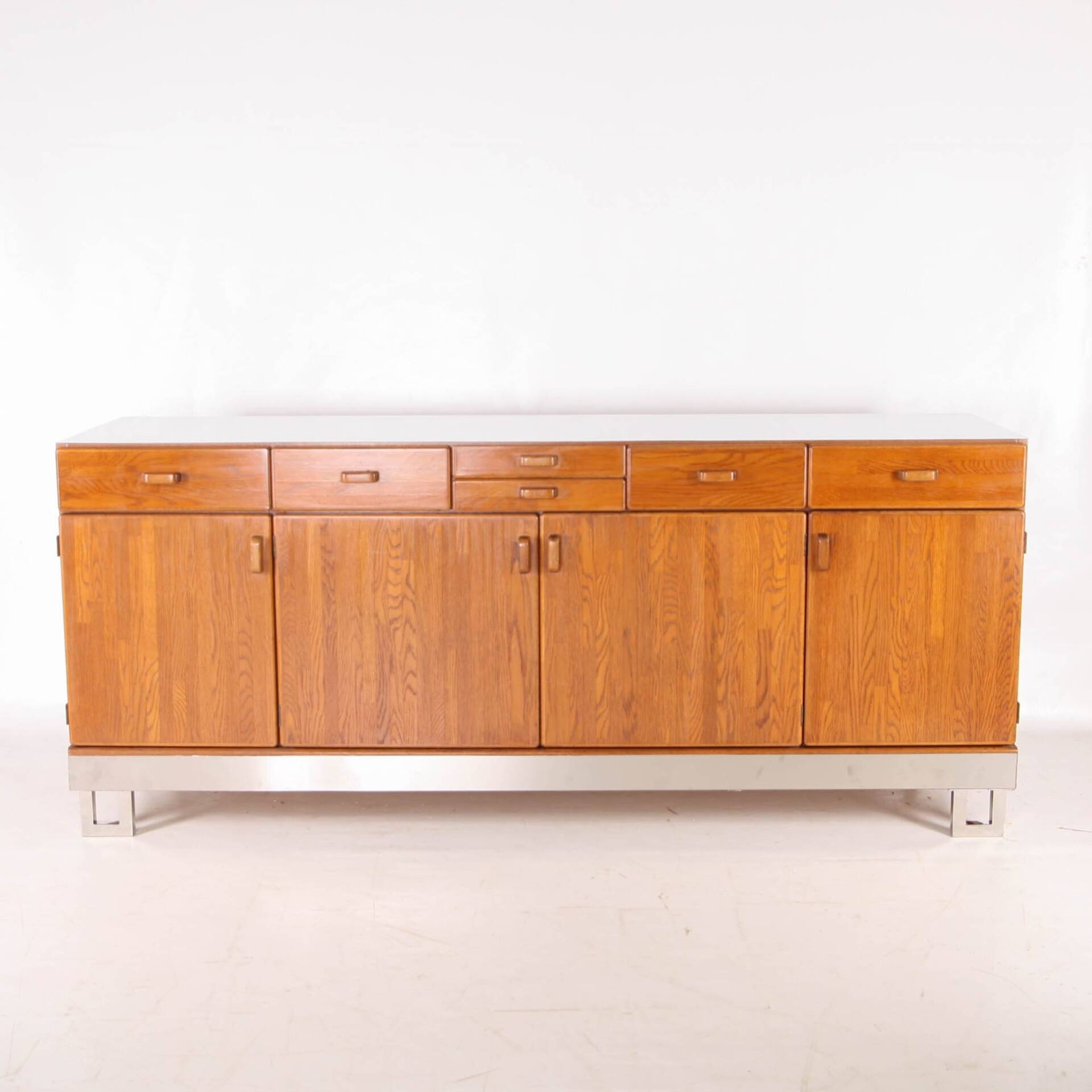 Oak and brushed metal sideboard