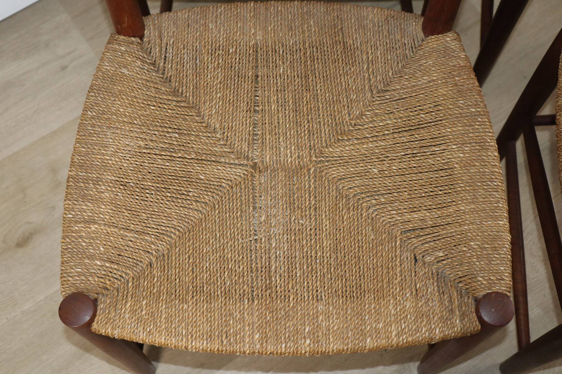 Set of 4 Scandinavian chairs by Peter Hvidt – teak & cord – 1960s