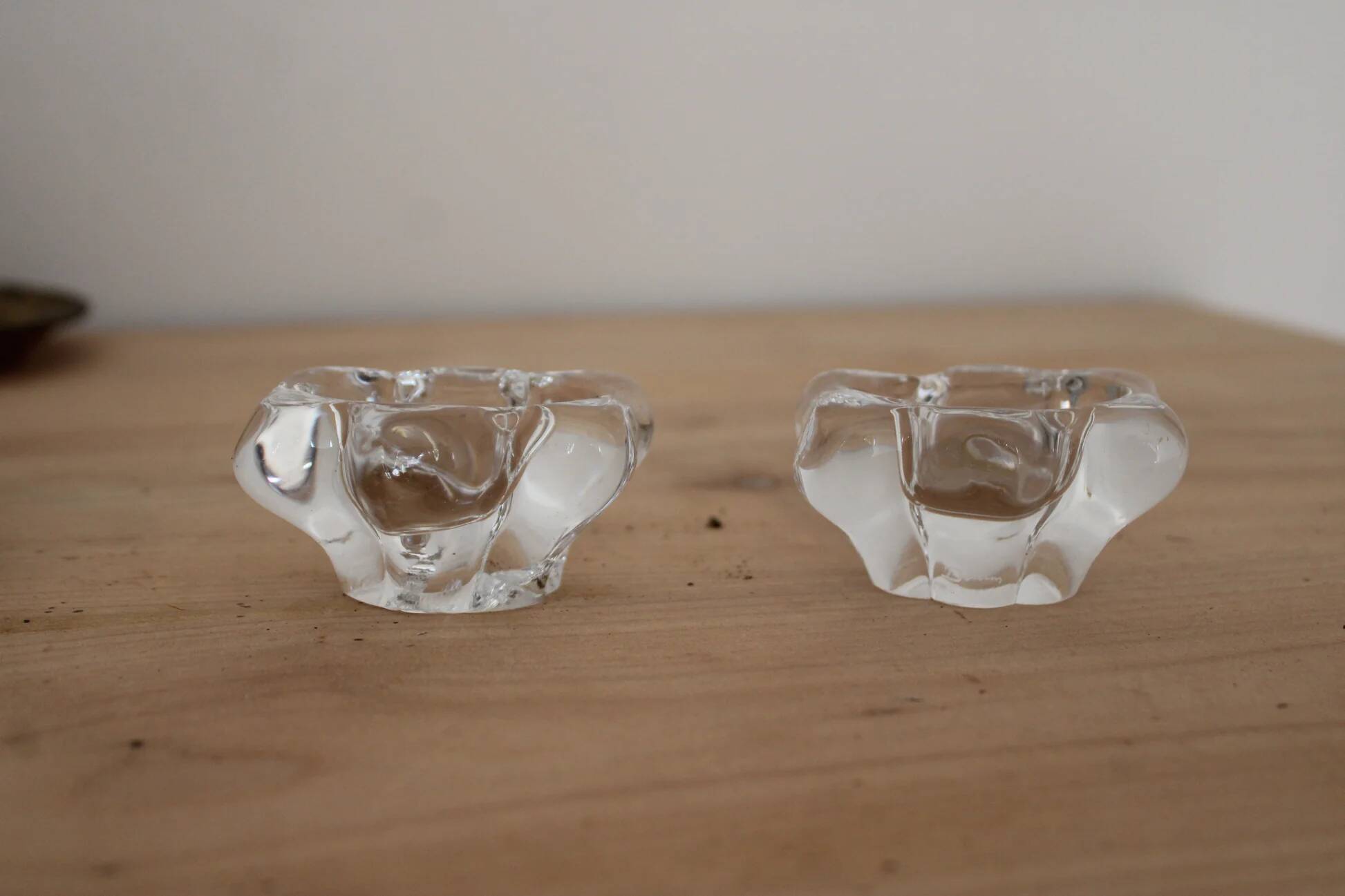 Pair of crystal salt cellars from Daum France with box and spoon.