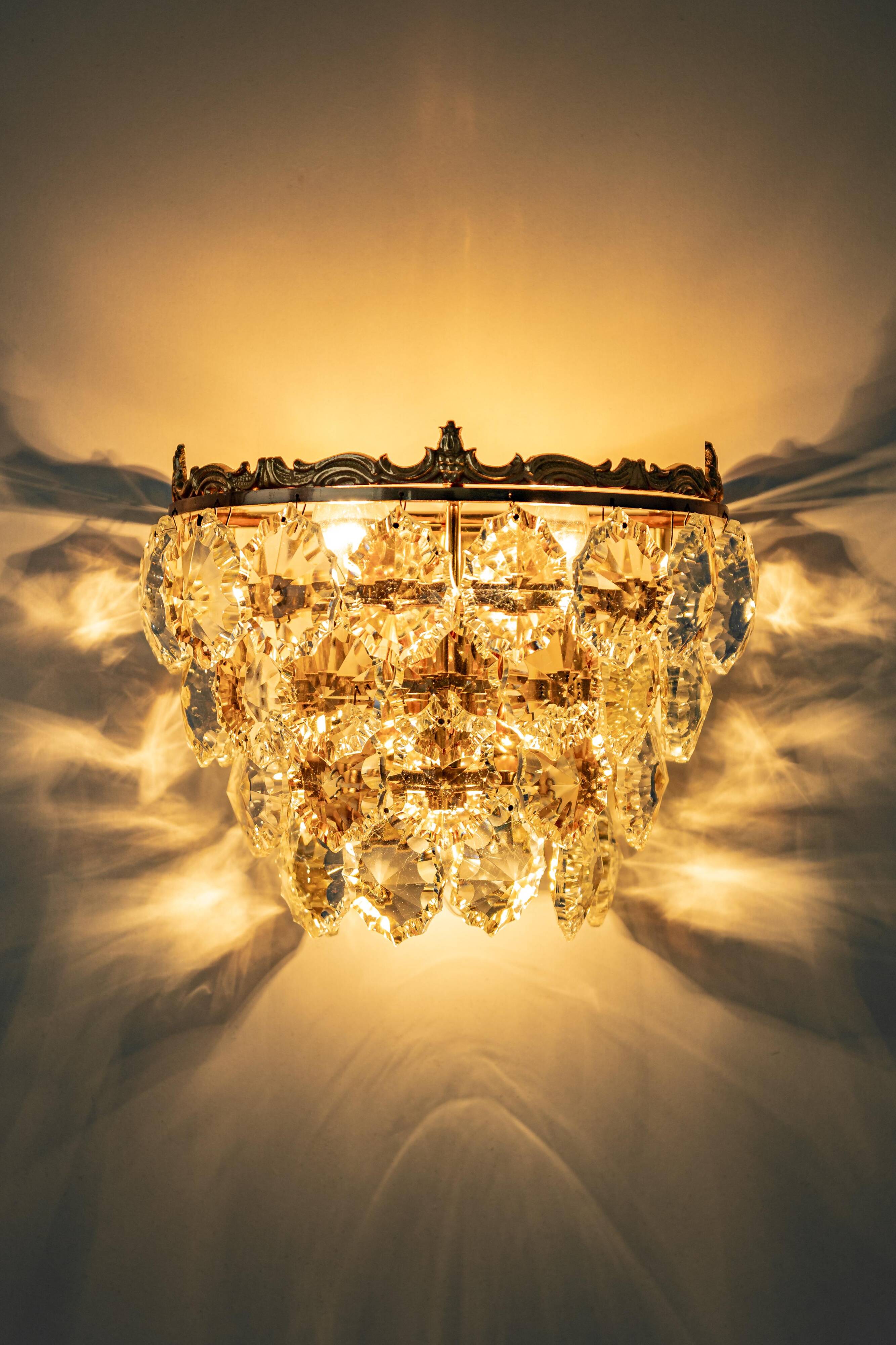 Bakalowits wall sconces, brass and crystal glass, Austria, 1960s