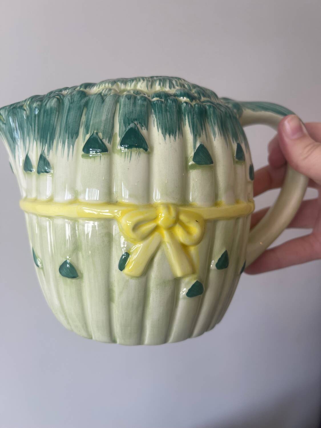 Vintage ceramic asparagus bunch carafe pitcher for country kitchen decor