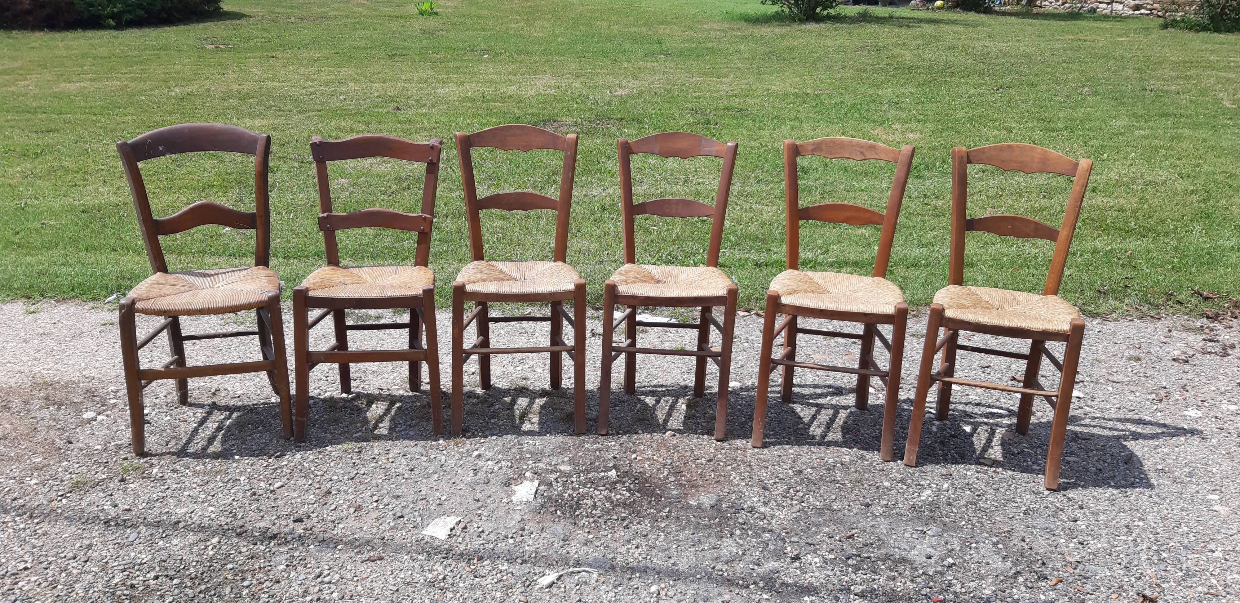 6 antique mulched chairs