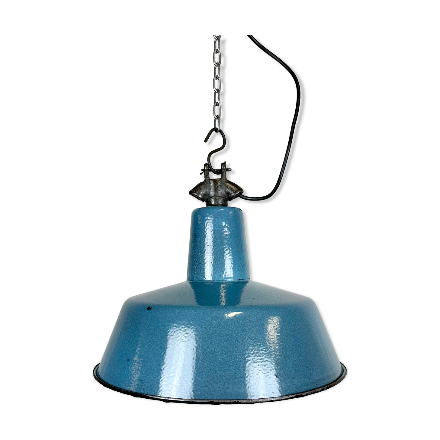 Industrial Blue Enamel Factory Lamp with Cast Iron Top, 1960s