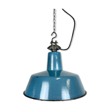 Industrial Blue Enamel Factory Lamp with Cast Iron Top, 1960s