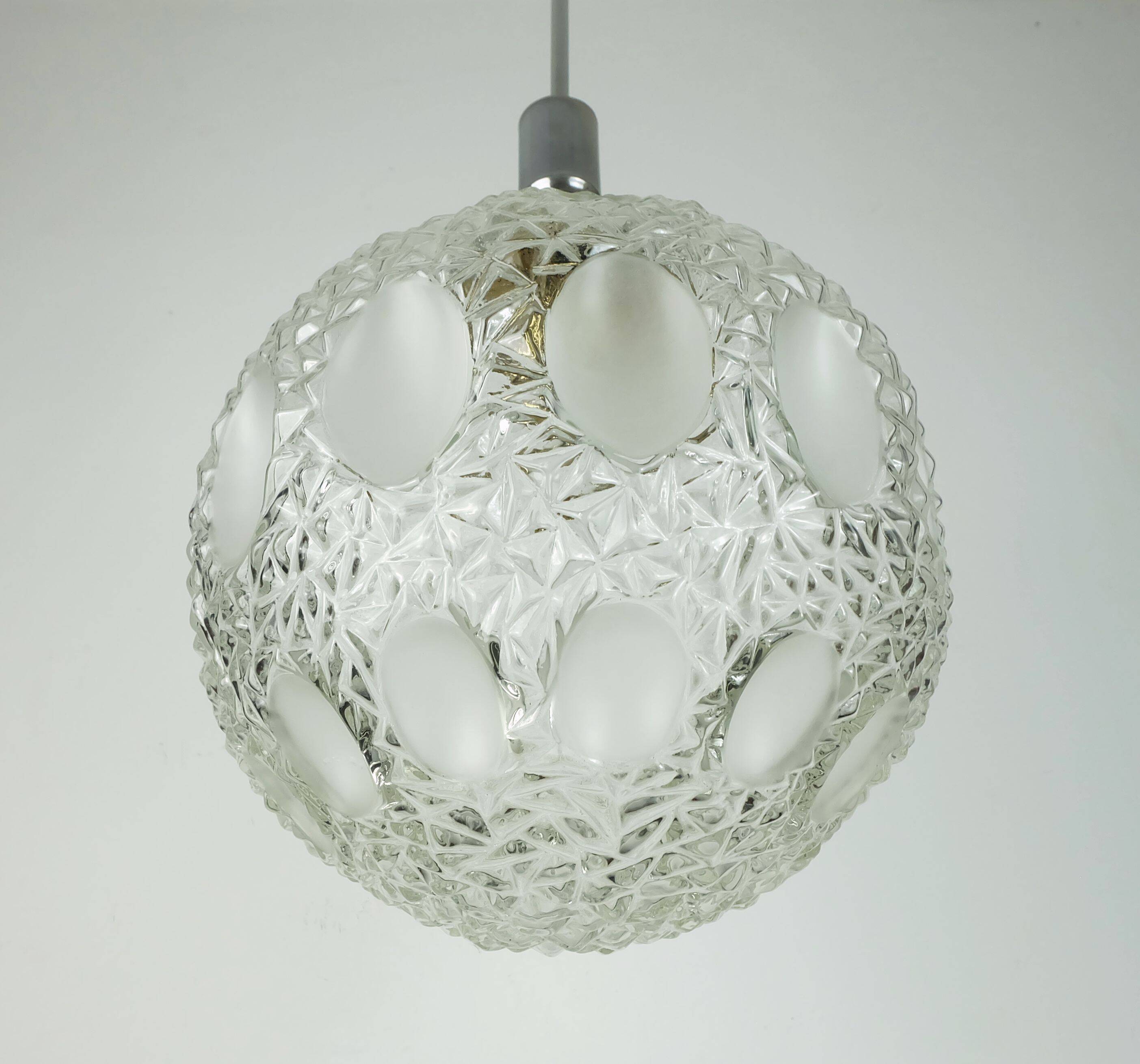 Mid century pendant light richard essig structured glass and chrome 1960s 70s