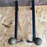 Pair of Antique Black Cast Iron + Vintage Bronze Fireplace Andirons