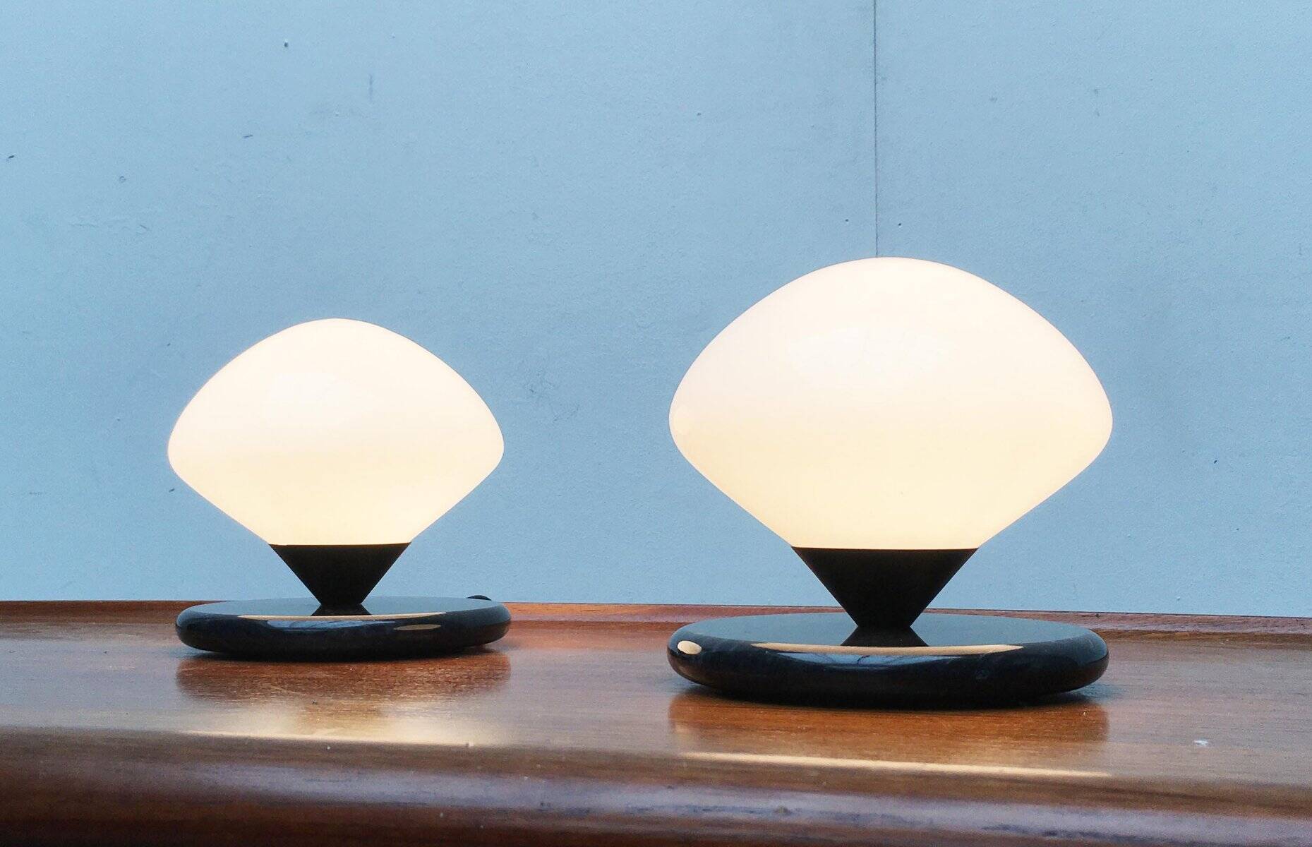 Vintage Swiss marble and glass table lamps by Optelma, set of 2.