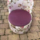 Mid-century 1970s frog chair in multicoloured floral fabric - plum seat.