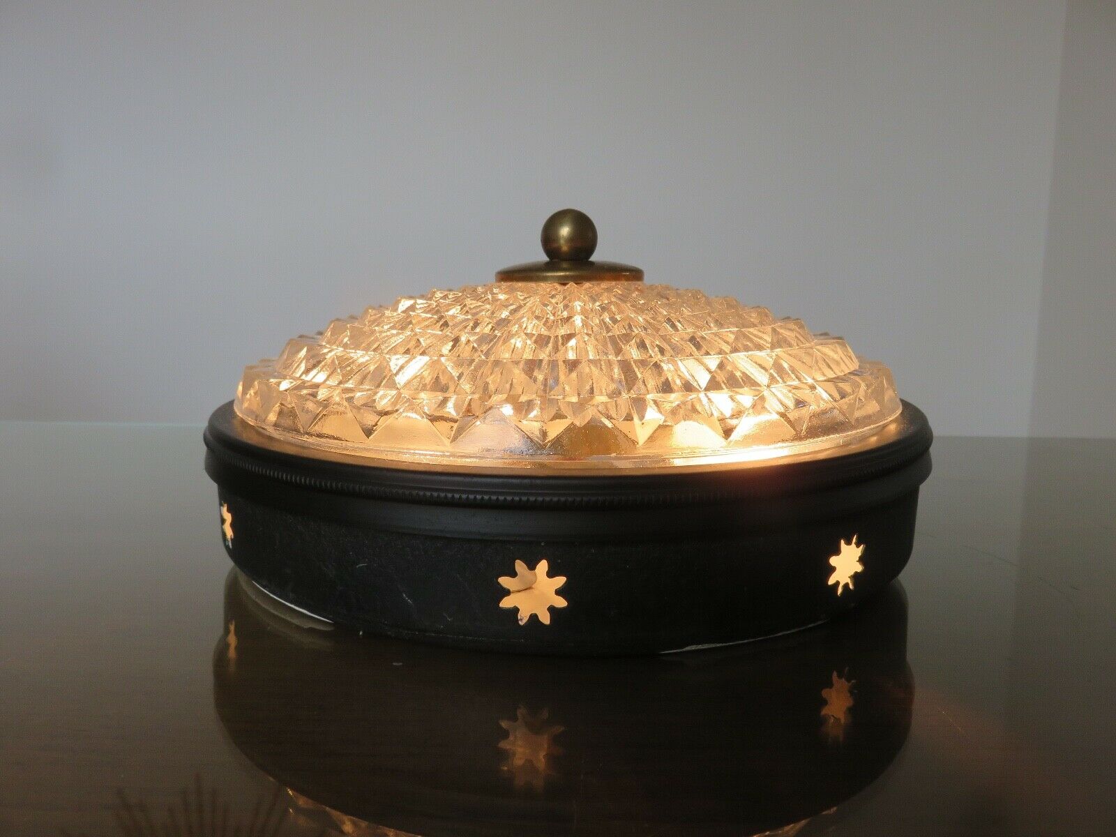Wall lamp " starred " 2 fires, diamond glass and brass years 50 60