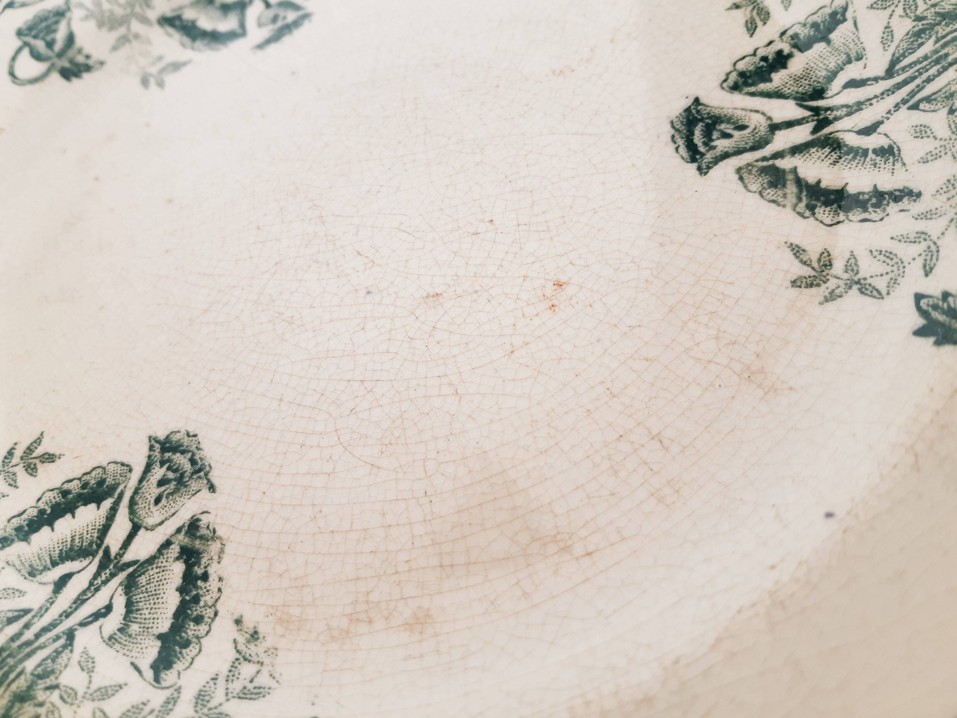 Flat plate Saint Amand, iron earth, A. Lebacqz & M. Bouchart, antique French