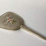 Vintage hand mirror embroidered fabric 30x13cm