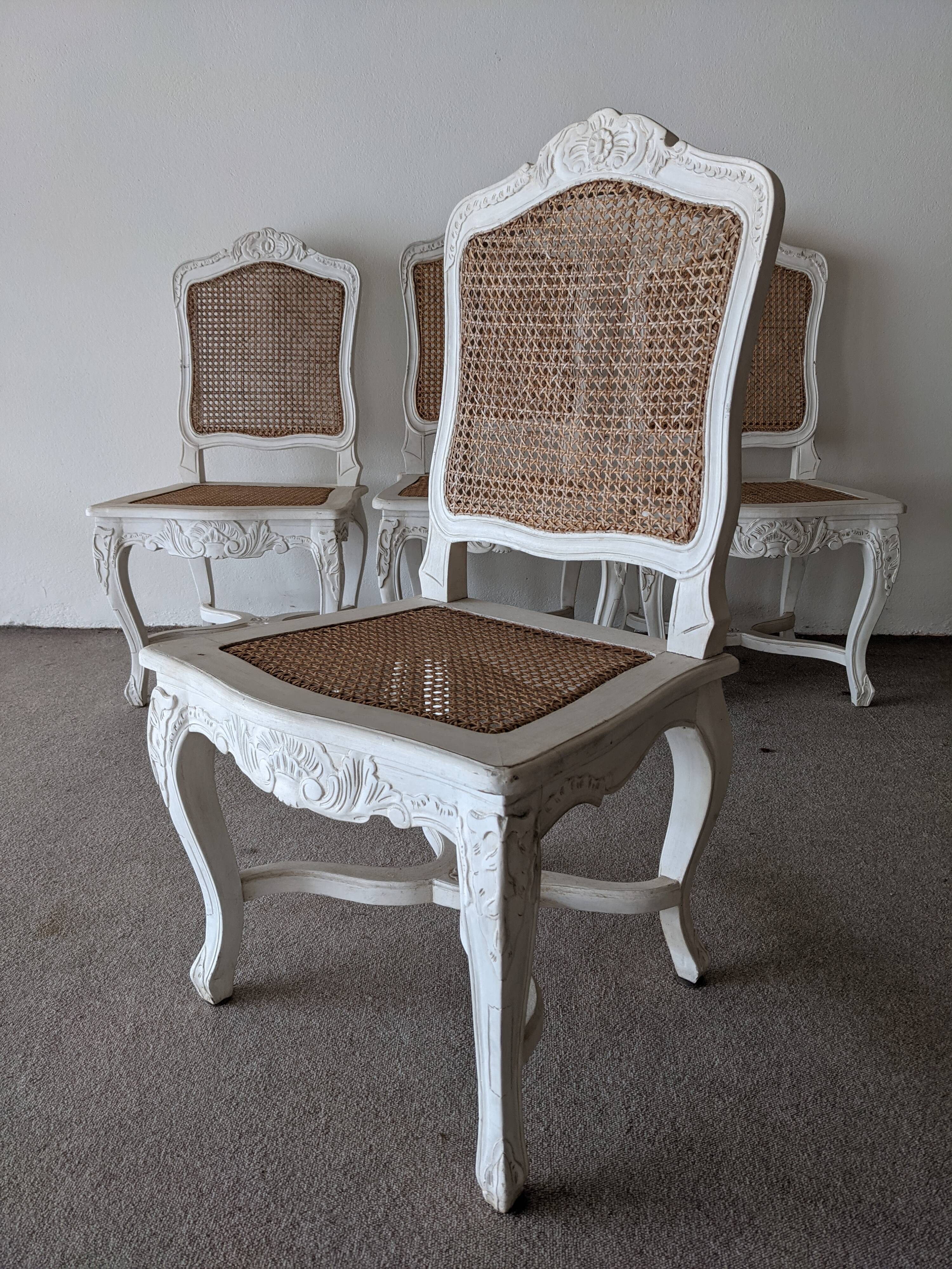 4 cannate chairs in patinated wood