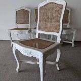 4 cannate chairs in patinated wood