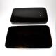 Set of two brown and black Chinese lacquer trays with bird decor