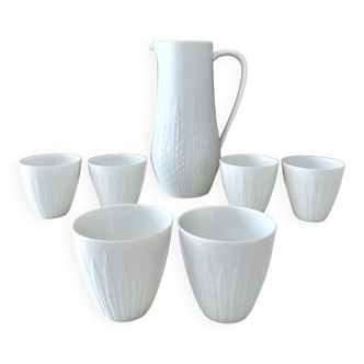 Carafe Hutschenreuther avec gobelets, pichet à jus, porcelaine blanche, Hutschenreuther Exzellenz