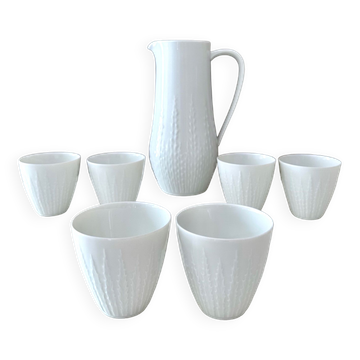 Carafe Hutschenreuther avec gobelets, pichet à jus, porcelaine blanche, Hutschenreuther Exzellenz