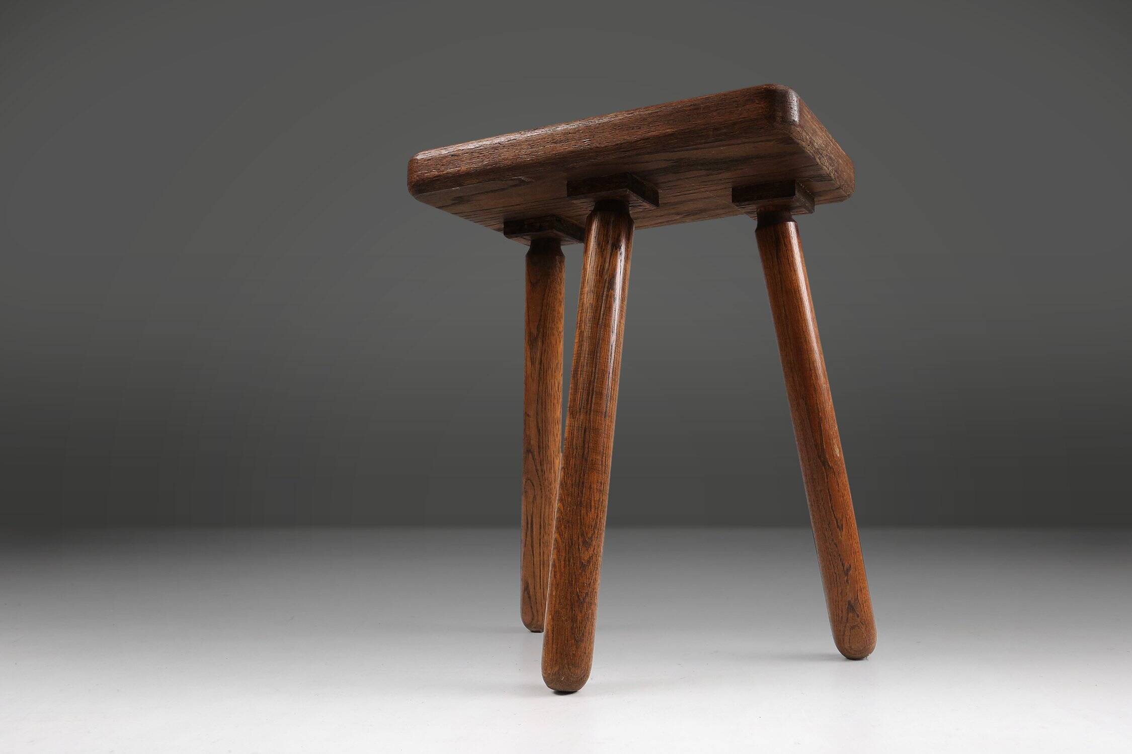 Rustic solid Wooden tripod Stool, France 1940s
