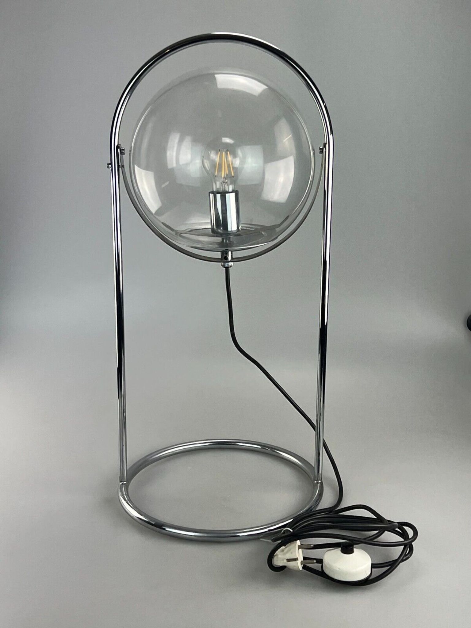 Lampe à boule de table space age design verre métal, 60s 70s