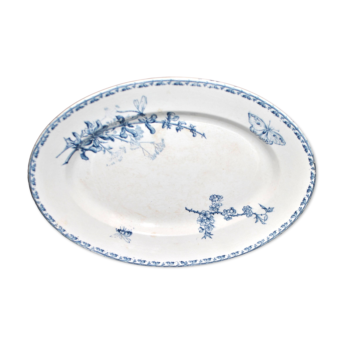 Carmen oval earthenware dish U&C Sarreguemines butterfly 35.5cm