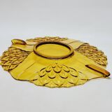 Ancien Plat Art Déco En Cristal Ambré Tchécoslovaquie