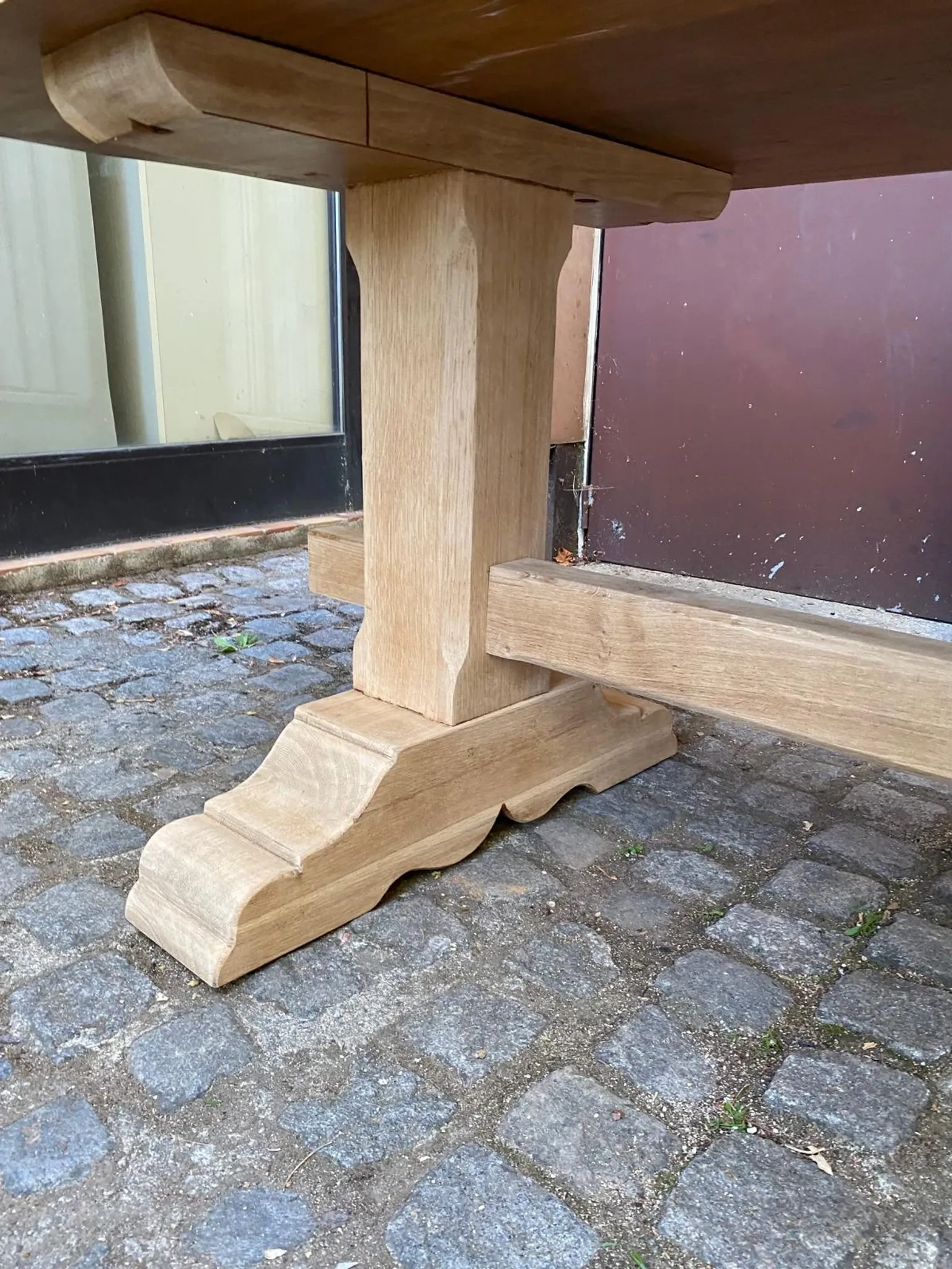 Large stripped monastery table in raw solid oak 225cm 1970