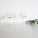 Set of 4 mismatched, crystal wine glasses