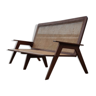 Bench of the 50s in mahogany and canning