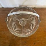 Vintage Molded Glass Aperitif Serving Tray + Chrome Metal Handle VMC Reims Vinta