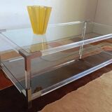 Table basse lucite, verre et métal années 80