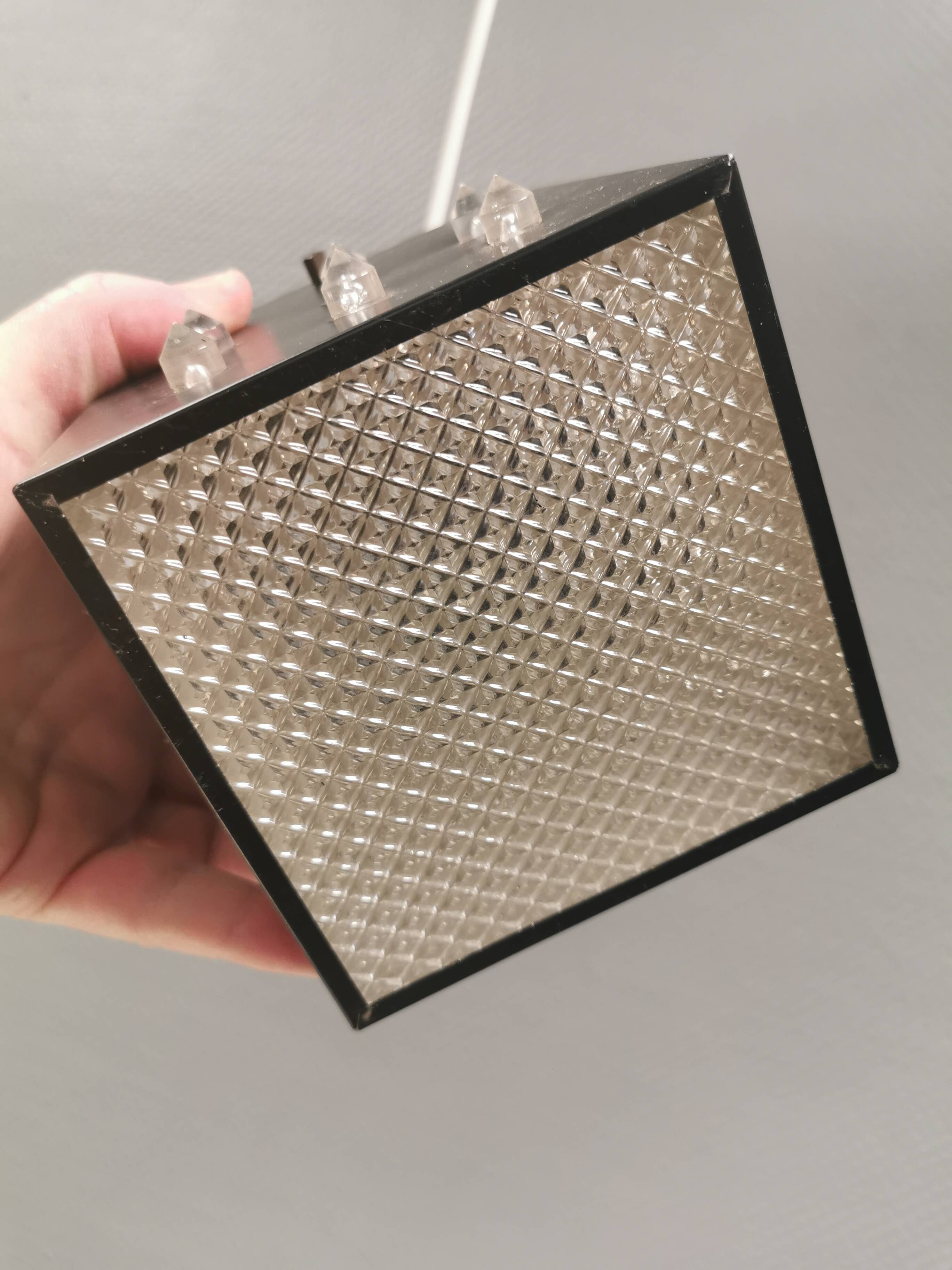 Three older square pendant lamps in Space-Age style, Denmark 1980s